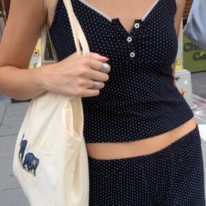 Brandy Melville Blue Sleeveless Crop Tank and Shorts Pajama Set